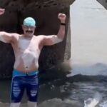 Krishna Prakash Achieves World First by Swimming Gateway of India to Elephanta Caves for Drowning Prevention Cause